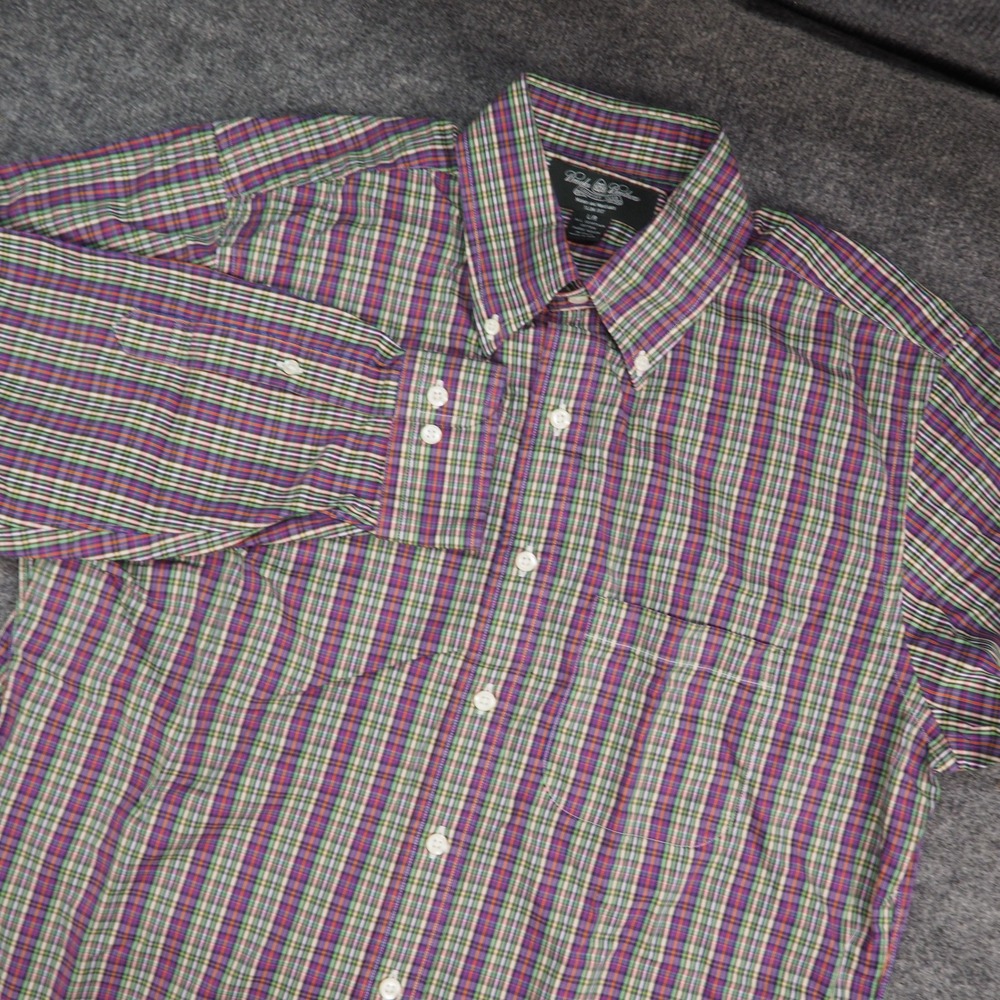 Brooks Brothers Country Club Shirt Mens Large Slim Fit Purple Plaid USA Made‎